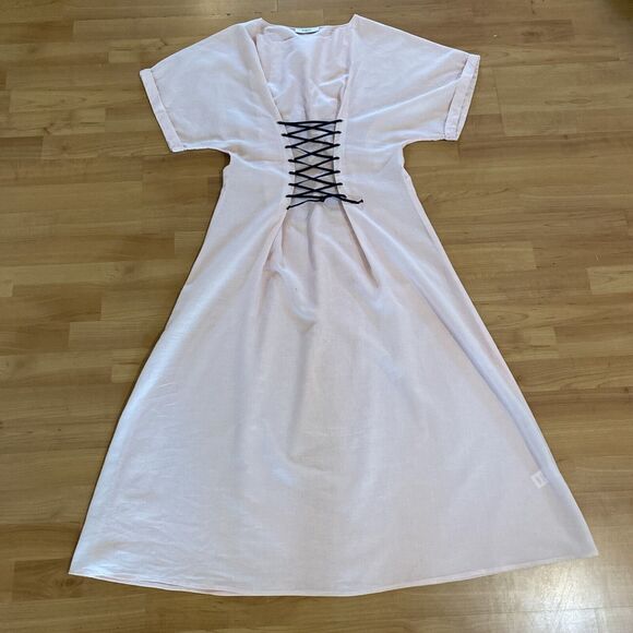 Marysia Resort Pink Micro Check Dress Lace Up Dress -Size XS - Picture 11 of 15